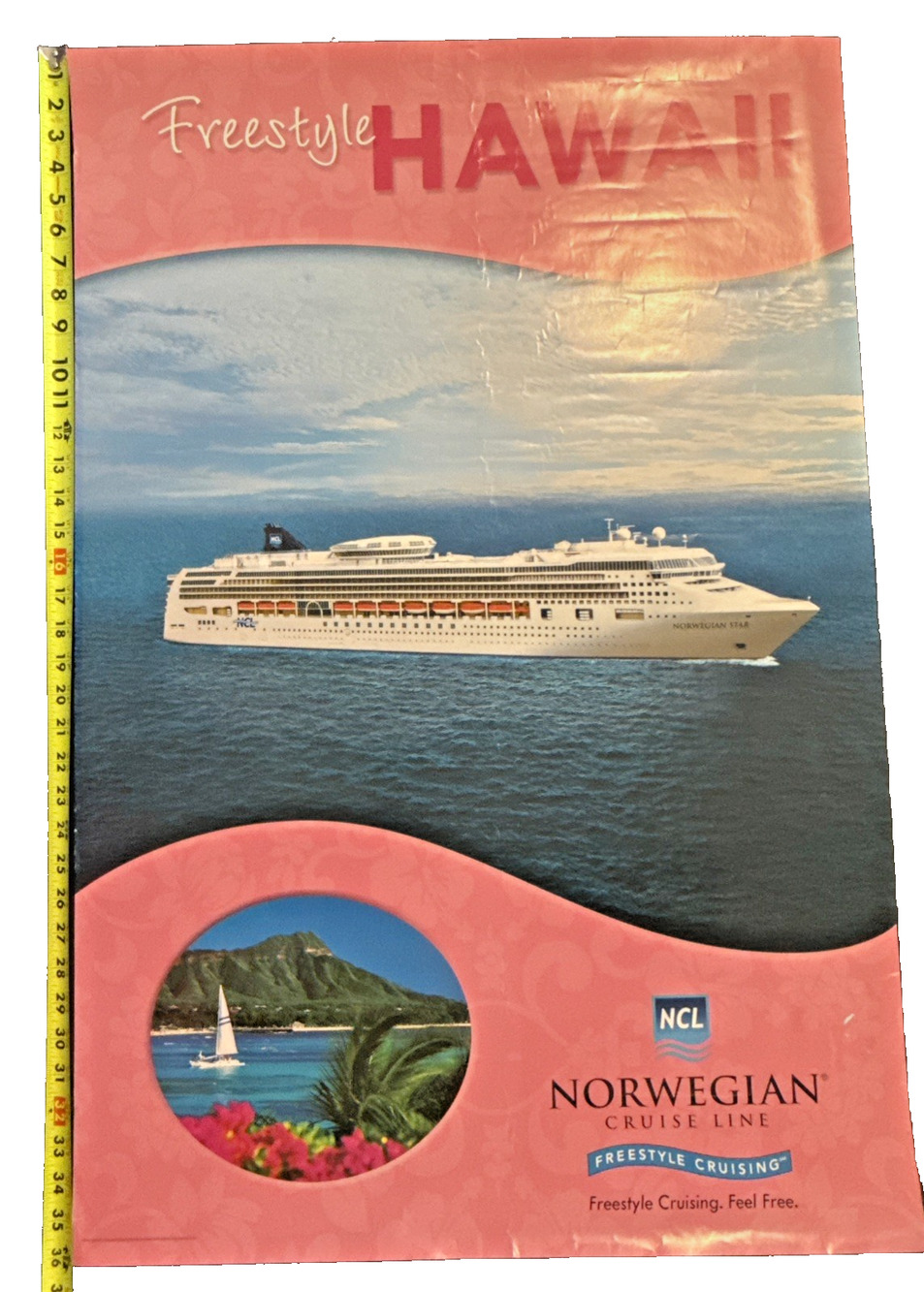 Vintage Hawaii Travel Poster Norwegian Star Cruise Line NCL Ocean Liner Boat